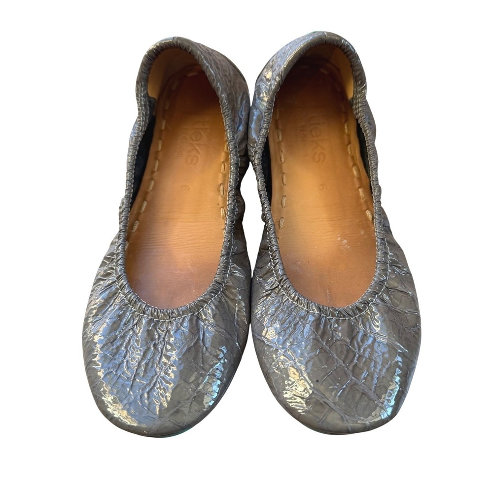 Tieks Grey Patent Leather Ballet Flats Croc Embossed Emerald Sole Women's Size 6